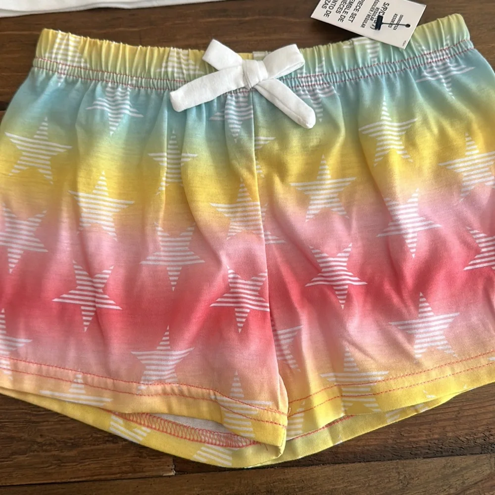 *FINAL* TOMMY HILFIGER star pajama set: WHITE/RAINBOW: NEW WITH TAGS: SZ S (6/7) - Picture 4 of 5